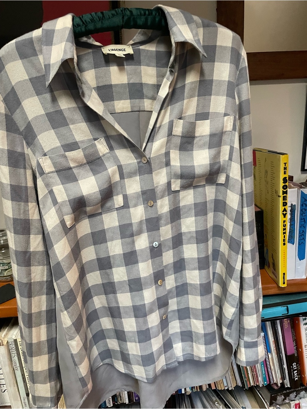 L'AGENCE Blue & White Gingham Button-Down Shirt